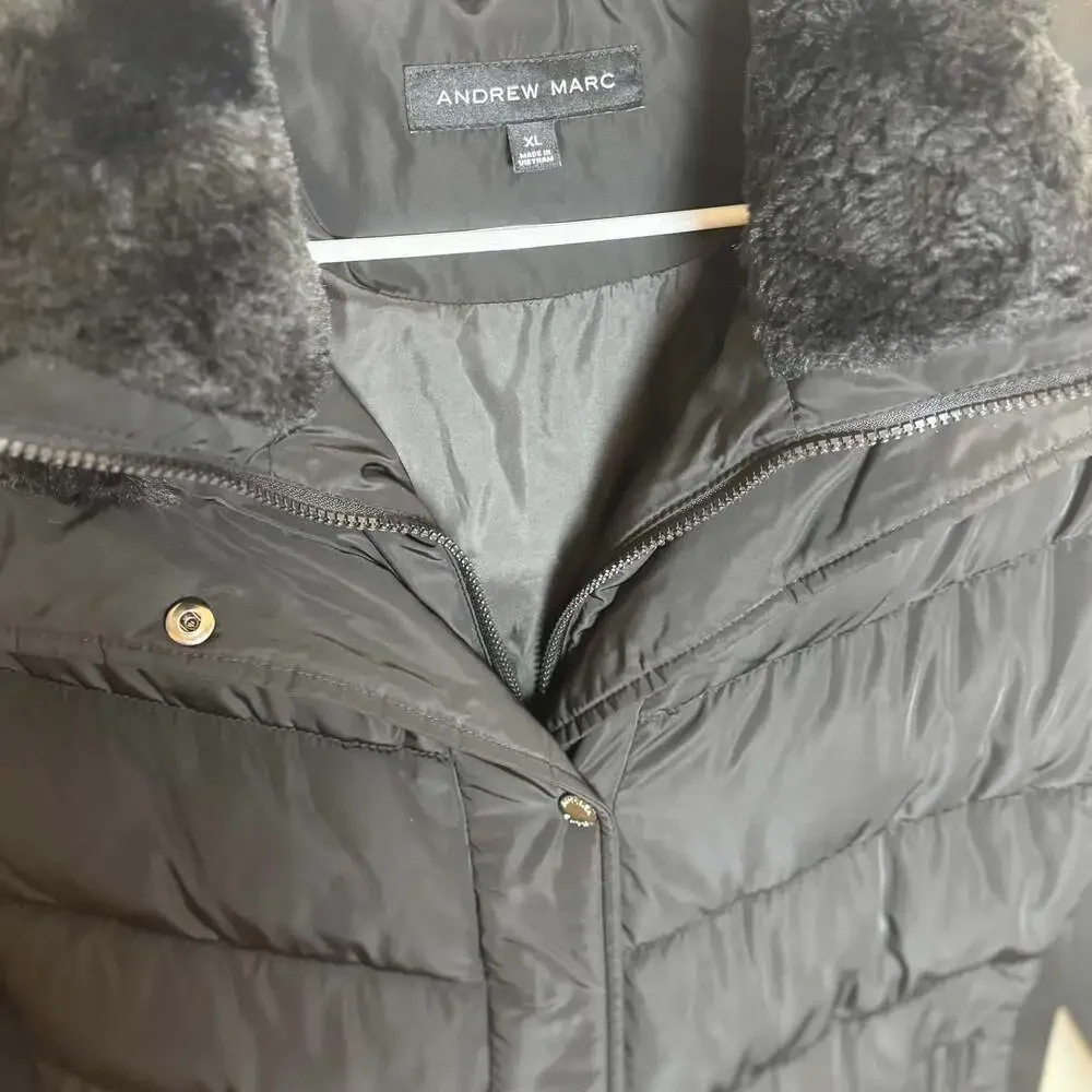 Andrew Marc‎ Ladies' Walker Jacket Black Mixed Media Hooded Puffer